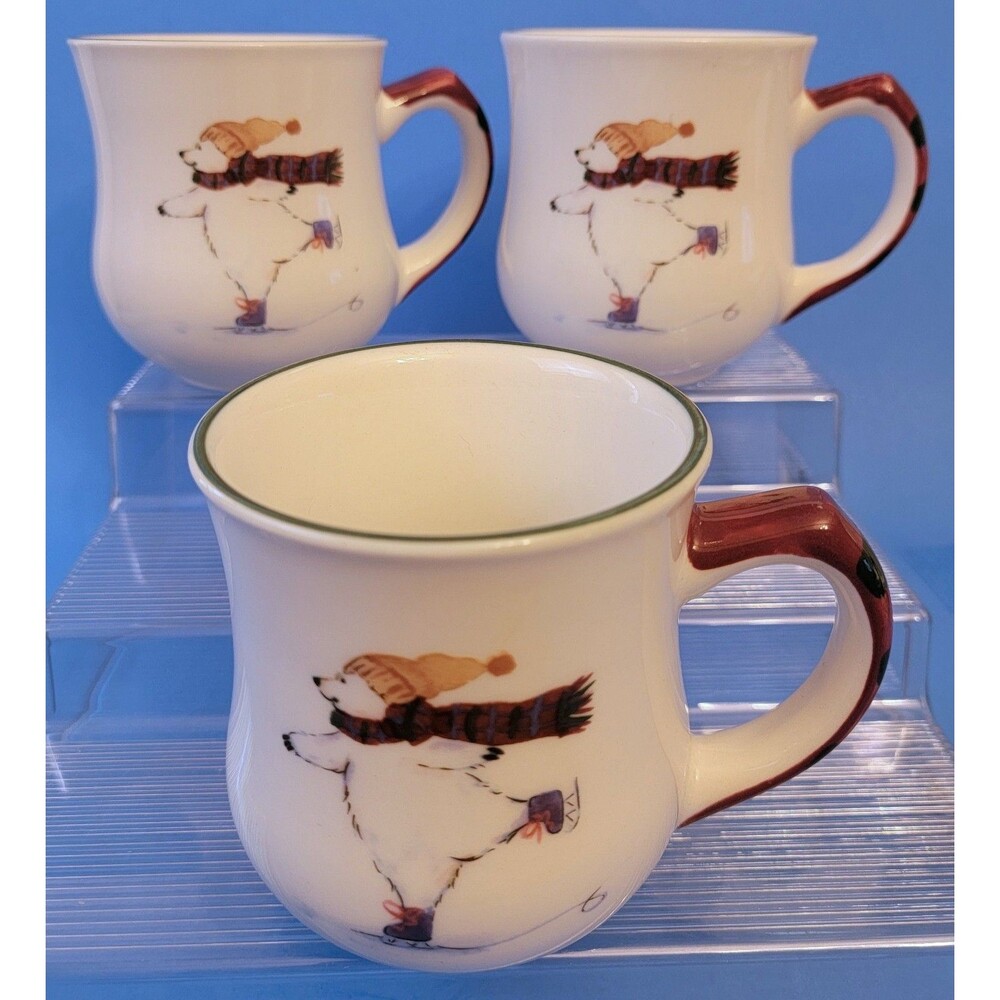 Pfaltzgraff Winter Ice Skating Bear Mug Christmas Holiday Coffee Cup